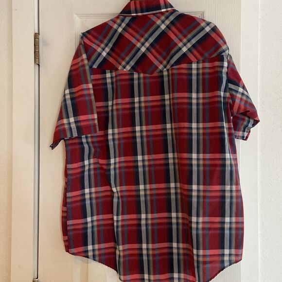 Short sleeve Plains Western Wear plaid Pearl snap Large - Picture 5 of 5
